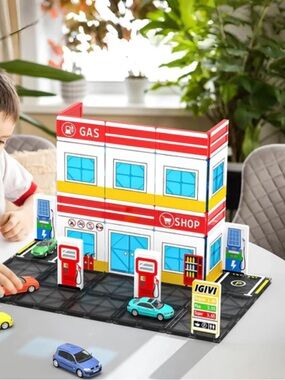 Magworld Magnetic Tiles Gas Station Set